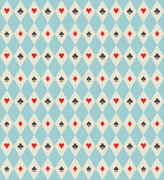 Seamless geometric Alice in Wonderland party full suit of cards for tea party, birthday celebration, or game night
