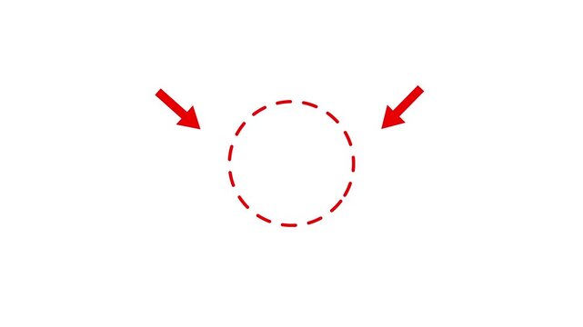 two sided arrow pointer with circular dashed highlight ui animation.