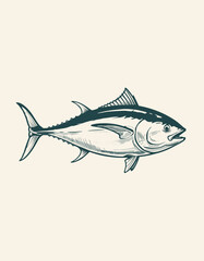 Fototapeta premium Vintage Tuna Fish Illustration for Seafood Design
