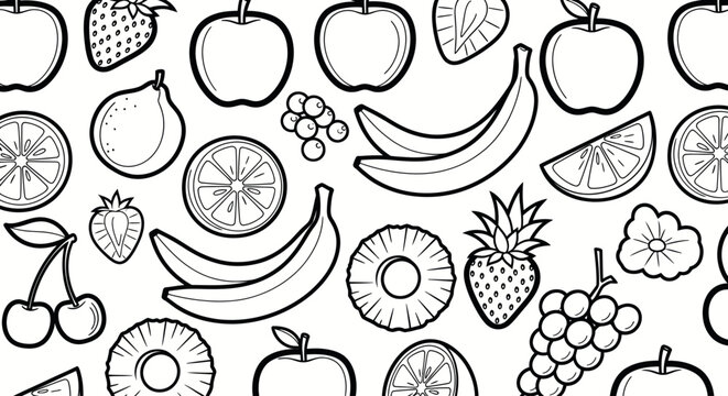 Colorful illustration of various fruits.