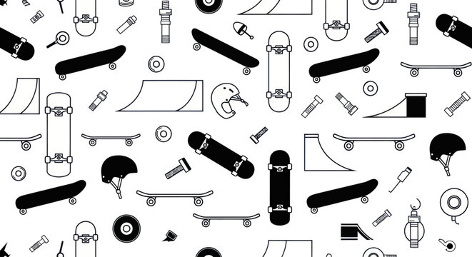 Black and white skateboard parts.