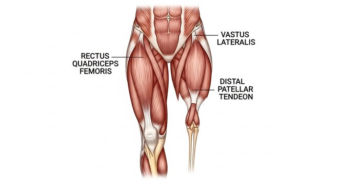 Anatomical Illustration of Human Quadriceps and Patellar Tendon.