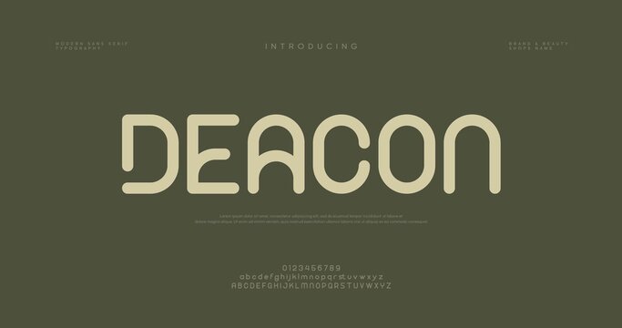 Deacon logo on dark green background with cream text