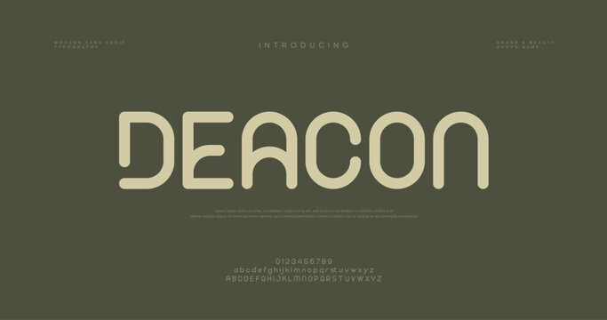 Deacon logo on olive green background with cream text