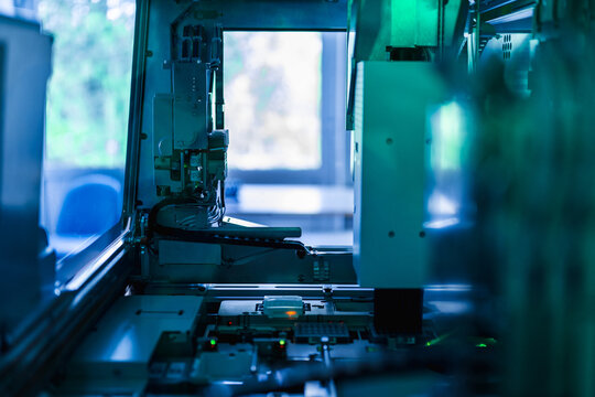 Bluelit Automated Inspection Gantry Inside Enclosure, Vision Camera And Line Sensors Scanning Board Surfaces,