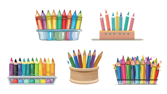 Playful vector of a child&rsquo;s crayon set in a holder colorful artistic illustration cute stationery design fun creative kids school art concept