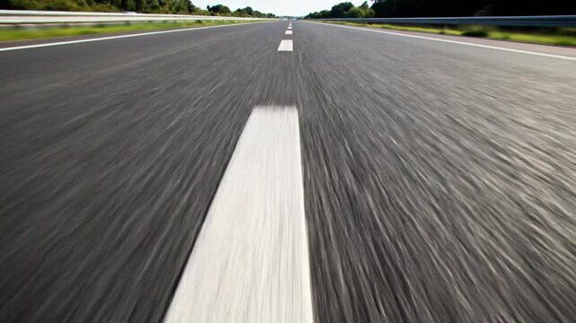 Perspective View of an Asphalt Highway Surface with Textured Pavement and Yellow Dividing Stripes, Realistic Vector Illustration of a Straight Roadway Background for Transportation Design
