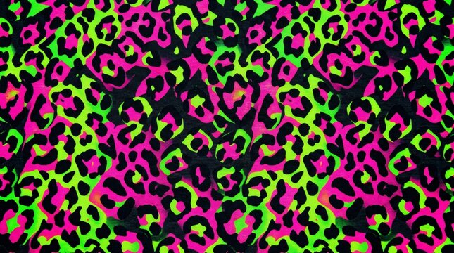 Vibrant neon leopard print texture for fashion and design