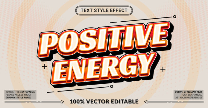 Editable text effect vector &ldquo;Positive Energy&rdquo; features bold retro-inspired lettering with warm gradients, vibrant highlights, and uplifting vibes for cheerful and energetic designs.