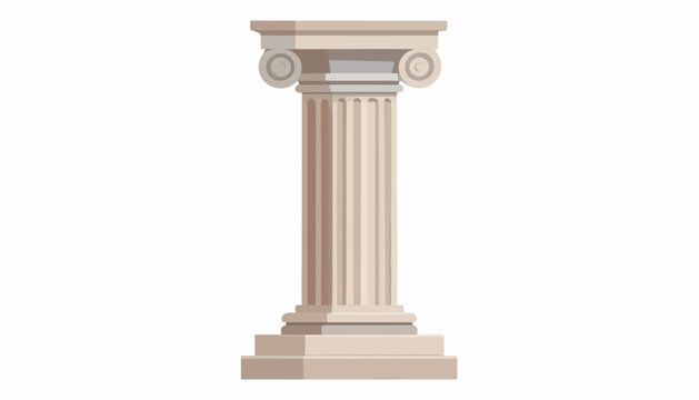 A classical Ionic column, a symbol of ancient Greek and Roman architecture, stands tall on a white background, showcasing its intricate volutes and fluting