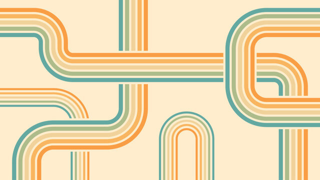 Abstract background of rainbow groovy Wavy Line design in 1970s Hippie Retro style. Vector pattern ready to use for cloth, textile, wrap and other.