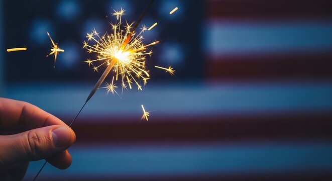 4th of july independence day celebration sparkling fireworks with us national flag background