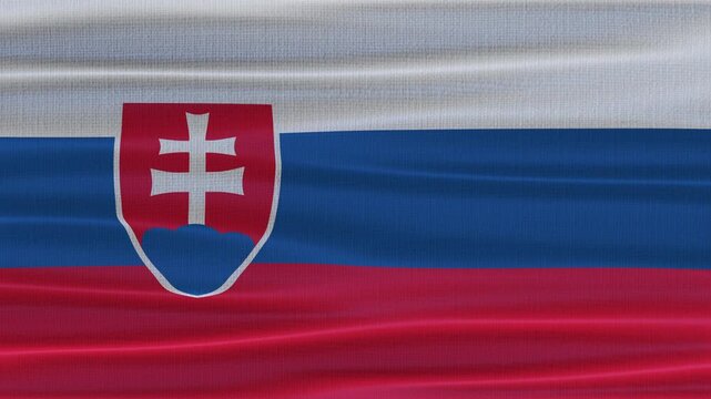 Slovakia flag waving in the wind with high quality fabric texture