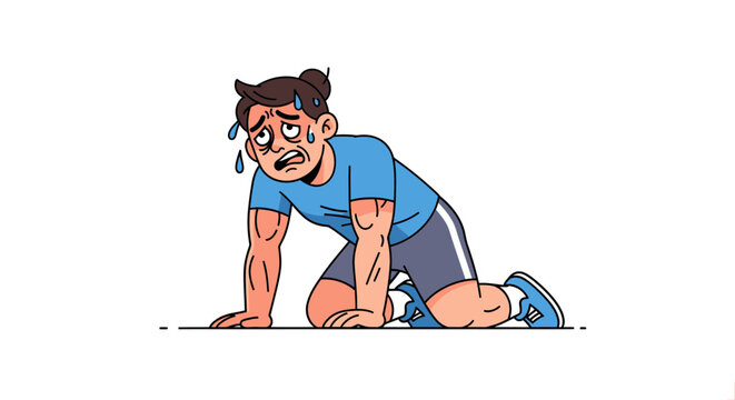 Exhausted person kneeling down after exercise illustration