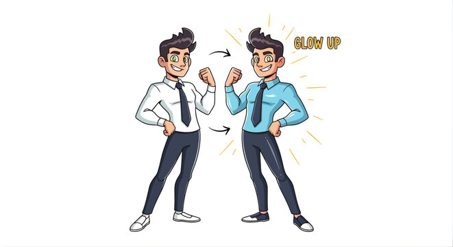 Transformation concept illustration depicting improved self presentation and development