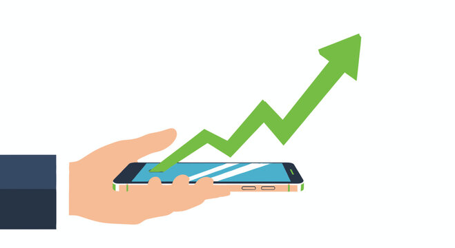 Mobile Growth Strategy: Hand Holding Smartphone with Rising Chart