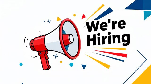 We're Hiring Loudspeaker Announcement with Colorful Shapes Animated