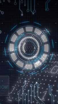 Vertical video: Central HUD rotating, segments lighting on frame two, pixels sweeping to show scan