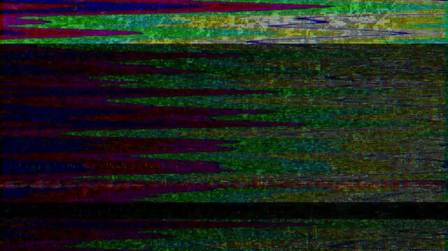 Colorful TV Test Pattern Glitch Static Background, bars static noise distortion lines retro television pattern glitch effect. Analog broadcast error vintage transition, disruption, digital malfunction