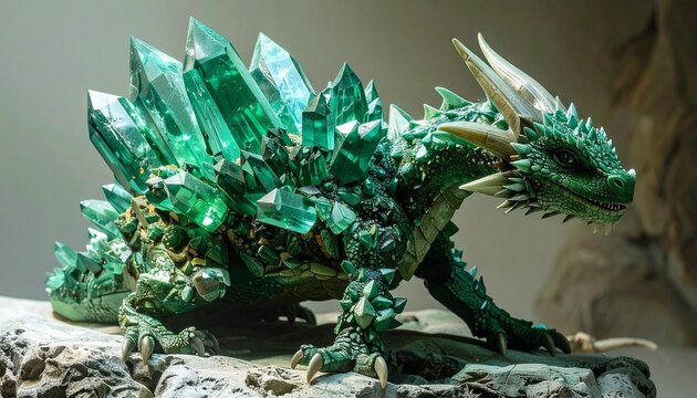 Emerald Dragon Sculpture - A Majestic Creature of Crystal and Myth.