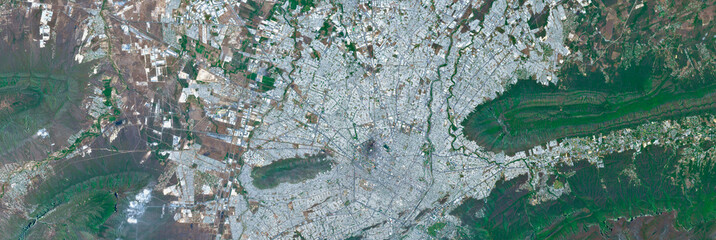 Fototapeta premium Monterrey Mexico Industrial Urban Landscape and Mountains on open data satellite data