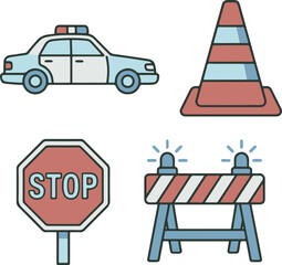 Police Patrol Car and Road Safety Equipment Set  © Setelar