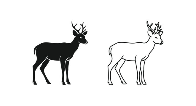 Deer Species Comparison Male vs Female Deer Silhouettes Vector