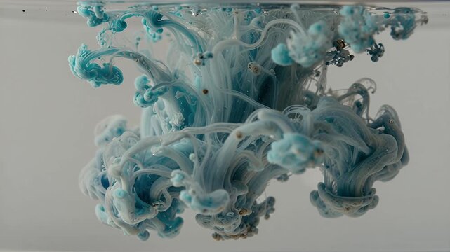 Swirling Blue Ink in Water Creating Abstract Patterns