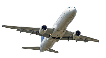Obraz premium Airplane flying in sky isolated on transparent background for travel and transportation concepts.