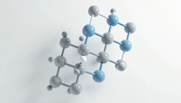 3D chemical molecular model showing atomic bonds. Simple representation of desipramine molecule structure. Used in pharmacology and chemistry science.
