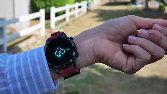 AI chatbot on a sleek smartwatch. Features a glowing digital interface, voice-to-text processing, and real-time AI responses.