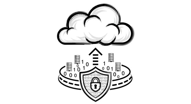 Cloud computing security shield with binary code