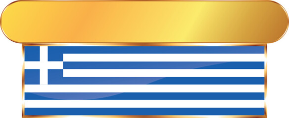 Obraz premium Glossy golden banner with empty space for text above rectangular frame with Greece flag