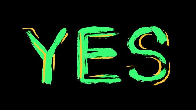 Minimalist and playful 2D animated lettering of words YES and NO. Features charming hand drawn doodle aesthetic with brush strokes and patterned details. Ideal for decision making content, educational
