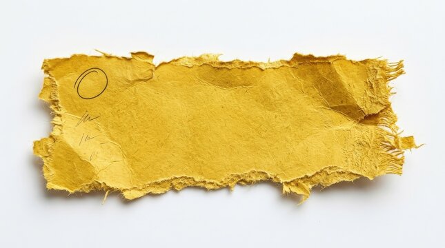 A yellow torn paper banner with copy space, ragged ripped edges, textured paper fibers, bold note-style design element, isolated composition, photorealistic detail, ultra-detailed,
