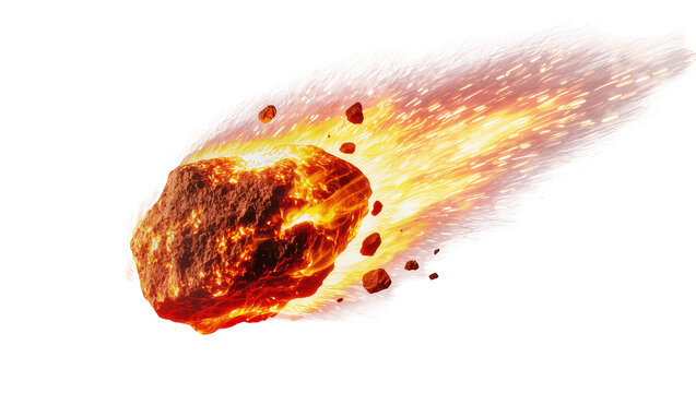 Burning fiery meteor rock with bright yellow and orange trail