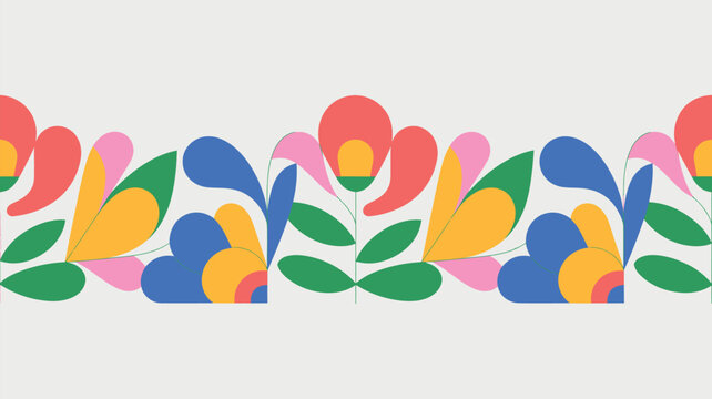 Flat Floral Banner Border Vector &ndash; Bright Colorful Modern Flower Frame Illustration