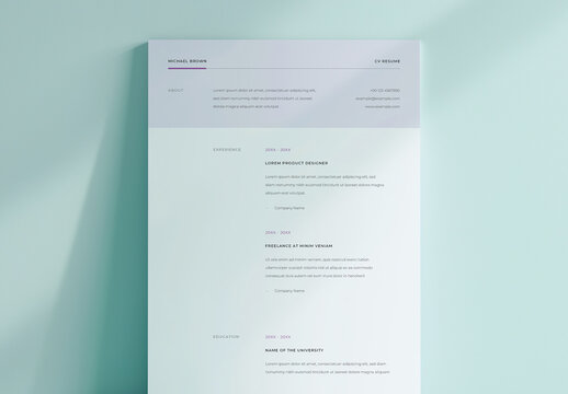 Minimalistic Resume Layout With Purple Accent