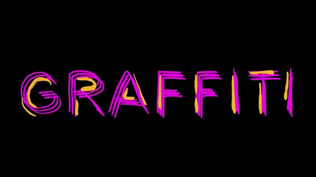 Gritty street style 2D motion graphics displaying words URBAN, STREET, and GRAFFITI. Uses mix of scribble and heavy brush stroke textures to capture modern underground vibe.