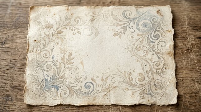 Abstract vintage paper design with softly weathered decorative texture, muted archival feel, clean printable composition, subtle handcrafted surface depth, photorealistic material detail,no logos