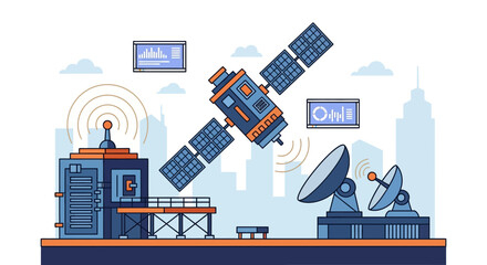 Fototapeta premium Satellite Communication and Global Data Link Vector Illustration