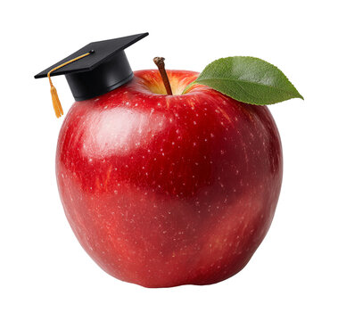 Red apple with graduation cap isolated for education and school concept, ai generated image