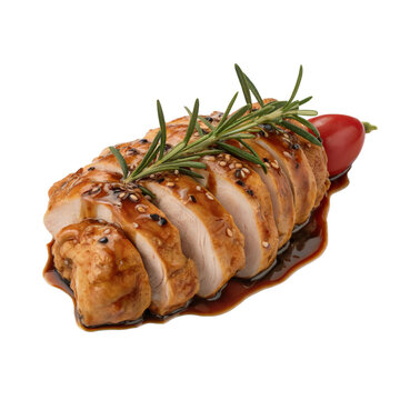 Sliced Roasted Chicken Breast with Teriyaki Glaze and Rosemary