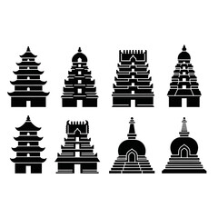 Obraz premium Asian Temples and Pagodas Silhouettes Vector Icons Set