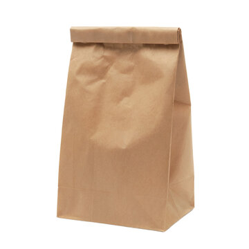 Closed Brown Paper Lunch Bag Isolated