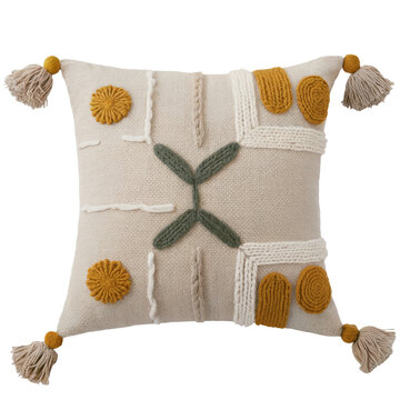 Boho Embroidered Decorative Throw Pillow with Tassels