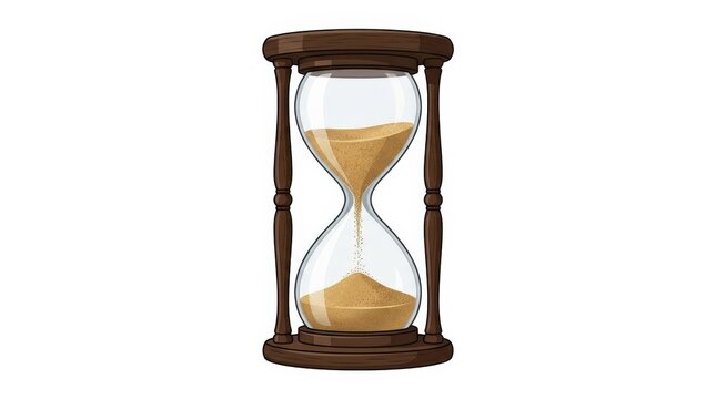 A simple hourglass illustration in transparent-background style, classic sand timer silhouette with clean vector detail, minimal elegant shape, isolated on a pure white background, ultra-detailed,