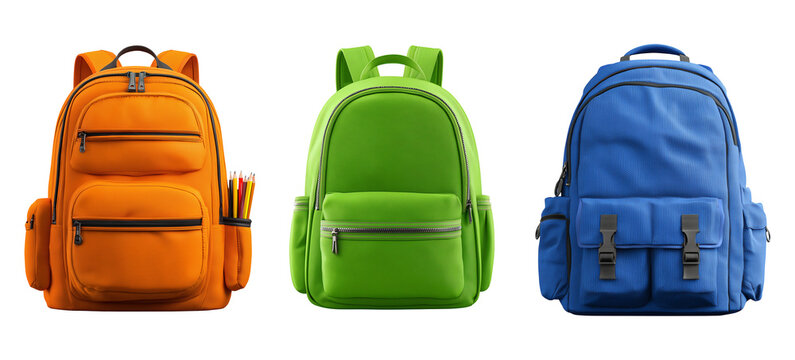 Colorful backpack collection isolated for school and education concept, ai generated image