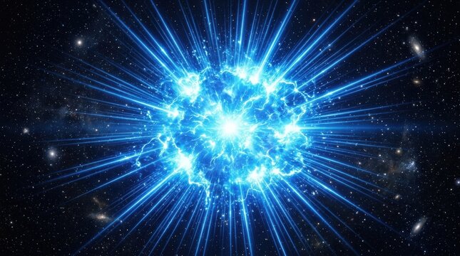 A bright blue starburst flare exploding with radiant glow, sharp shining rays and cool electric energy, ultra-realistic, no logos.