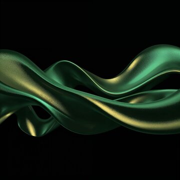 Luxury abstarct liquid waves with iridescent green ang gold textures.